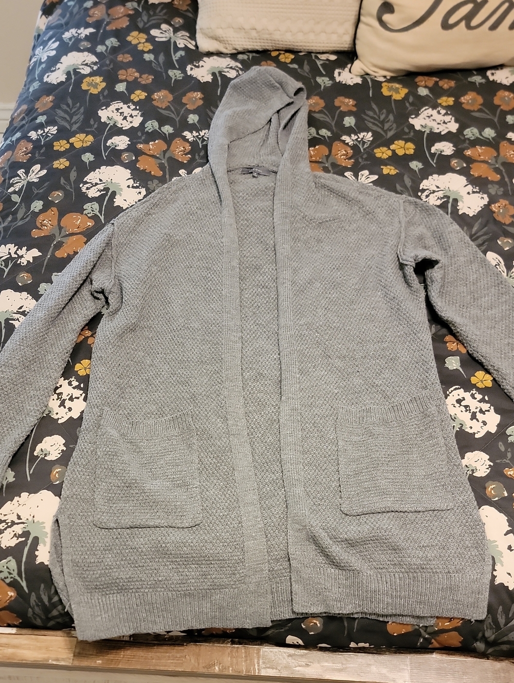 BE COOL Gray Hooded Open-Front Knit Cardigan